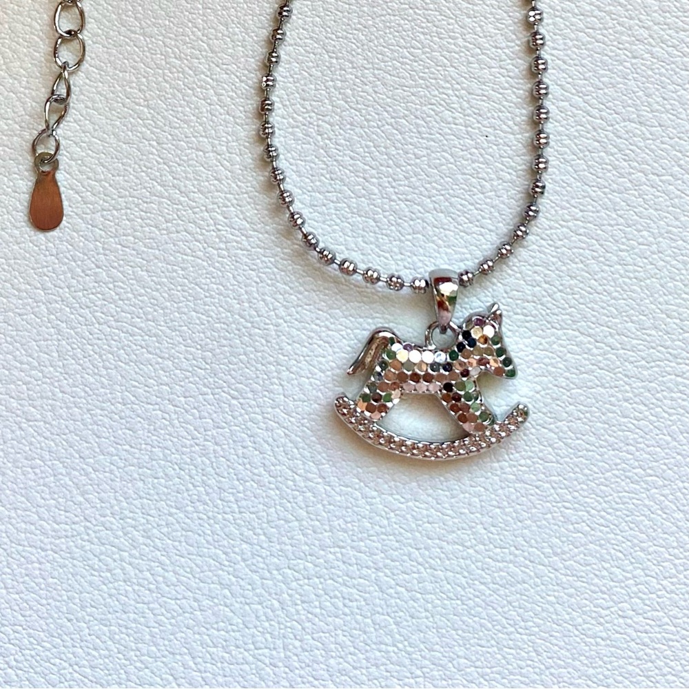 Silver Rocking Horse Pendant Necklace